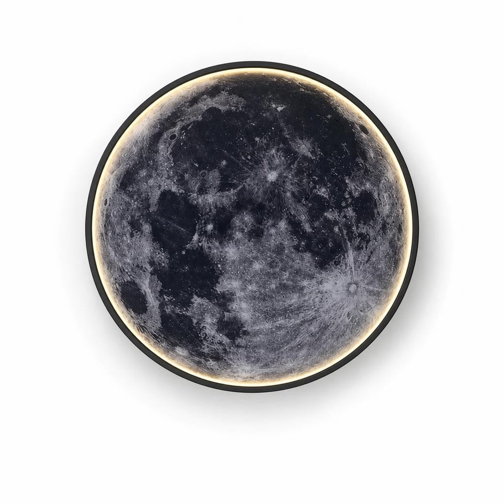 Applique murale Getsu en forme de lune avec halo lumineux, sur fond blanc