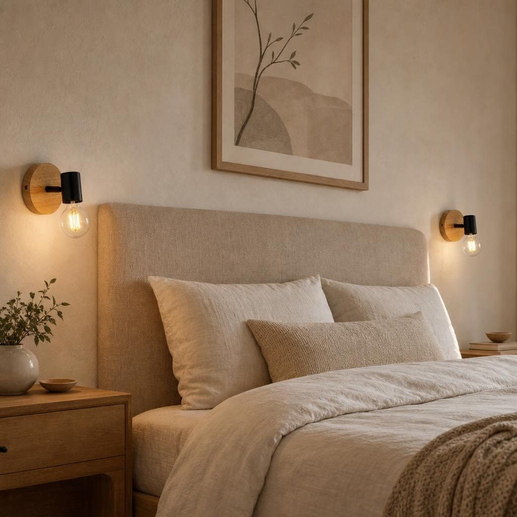 Appliques Maru allumées de chaque côté d'un lit