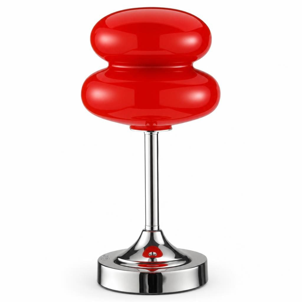 Lampe sans fil Dango, abat-jour en verre rouge, sur fond blanc