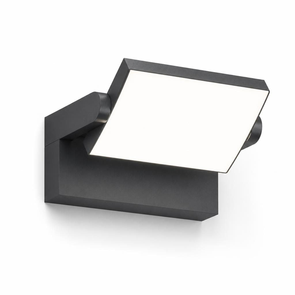 Applique extérieure LED Hisashi anthracite à panneau orientable, sur fond blanc