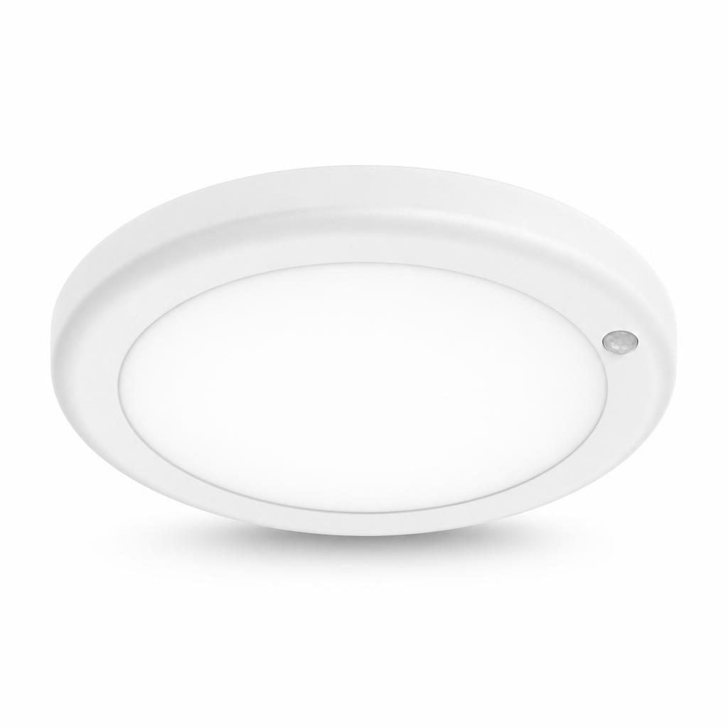 Plafonnier sans fil Lune, disque LED blanc ultra-fin avec détecteur, sur fond blanc