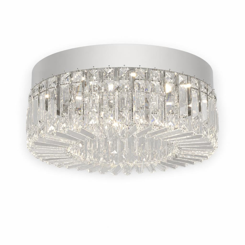Plafonnier Shizuku en cristal finition argent, sur fond blanc