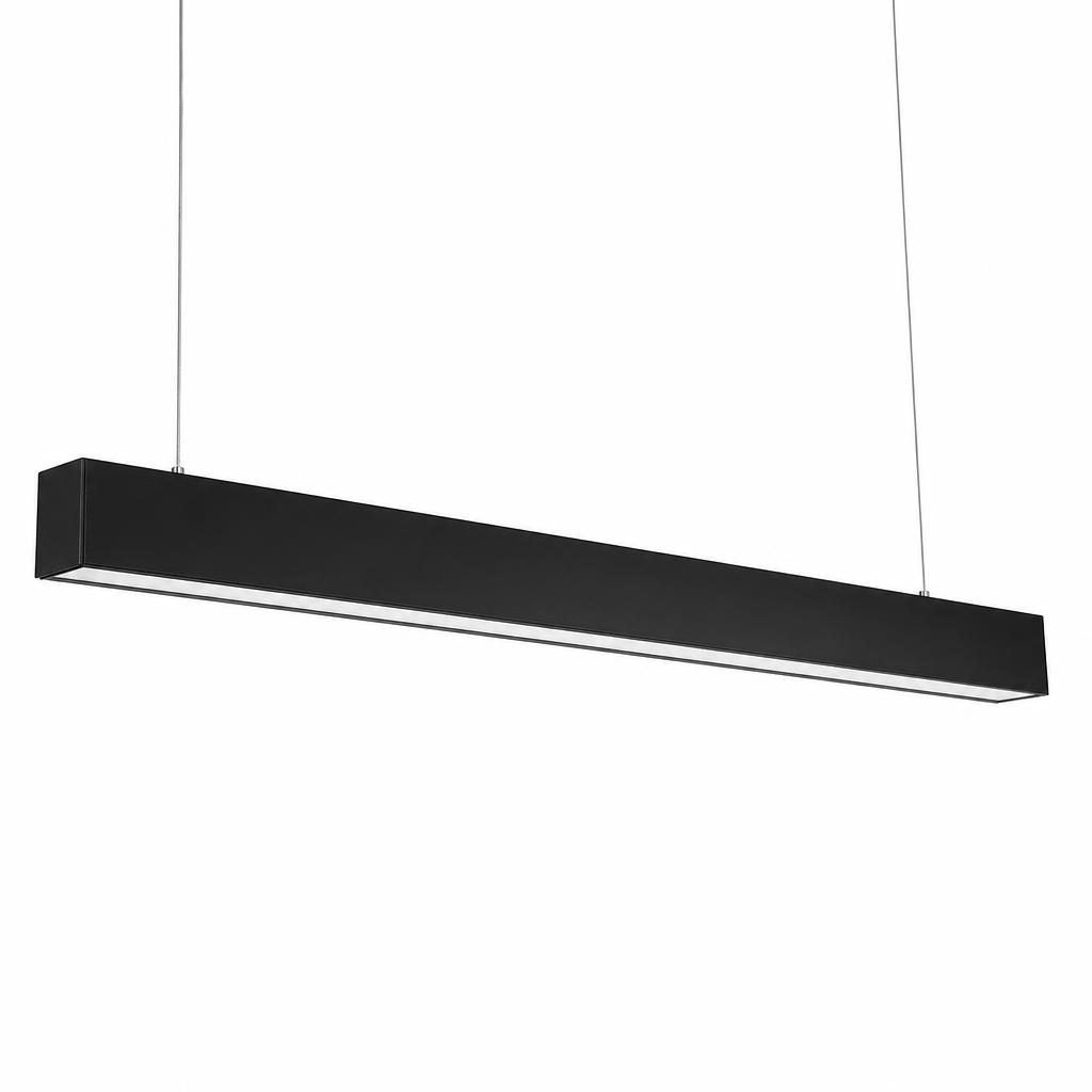 Suspension LED linéaire Keisen, profilé noir mat de 120 cm, sur fond blanc